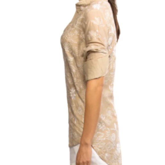 Gretchen Scott Botanical Garden Beige Embroidered Top Tunic Small, like new - Picture 2 of 7